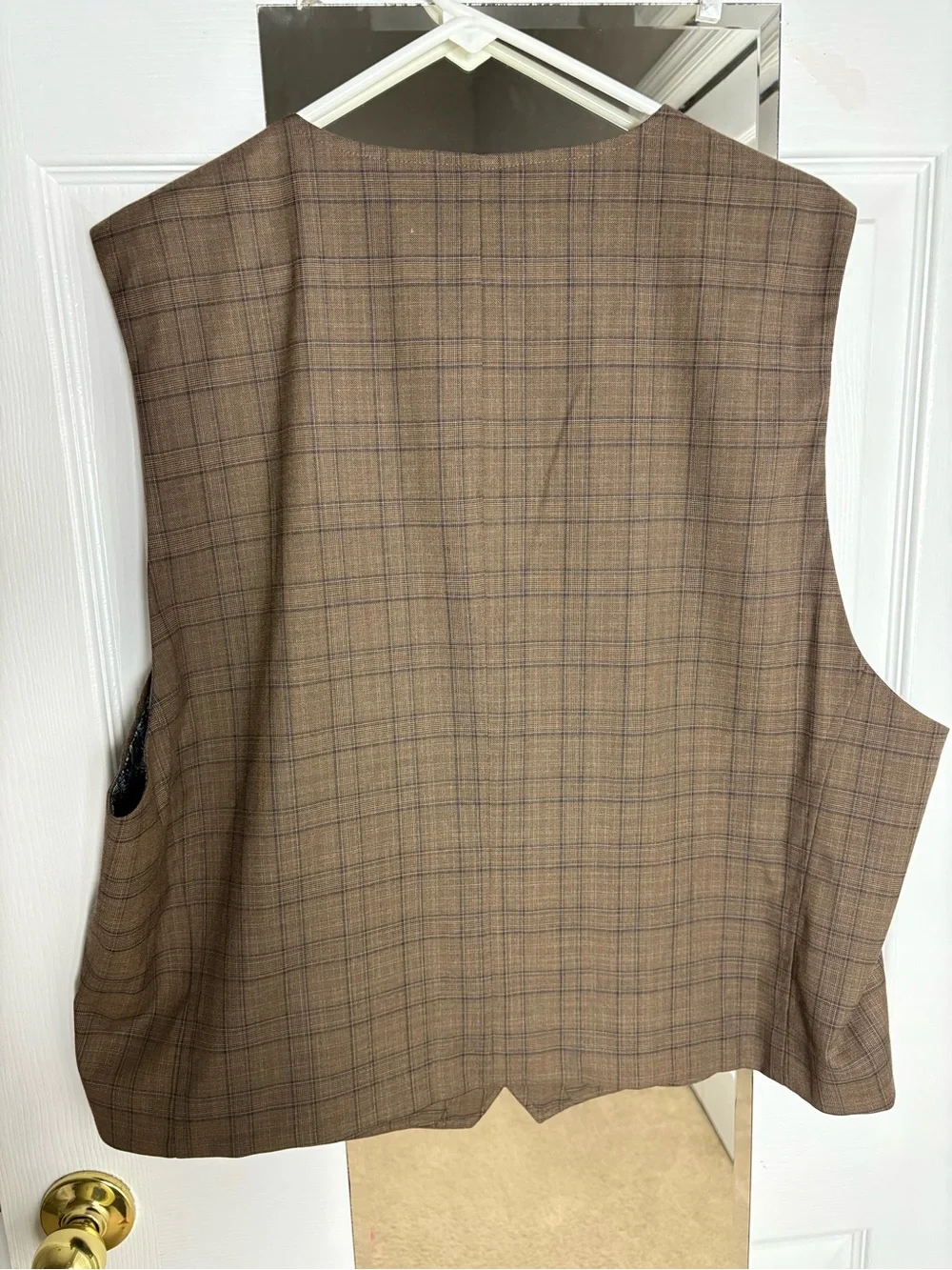 Men’s Murano Brown Plaid Vest with Blue Paisley Lining XXL